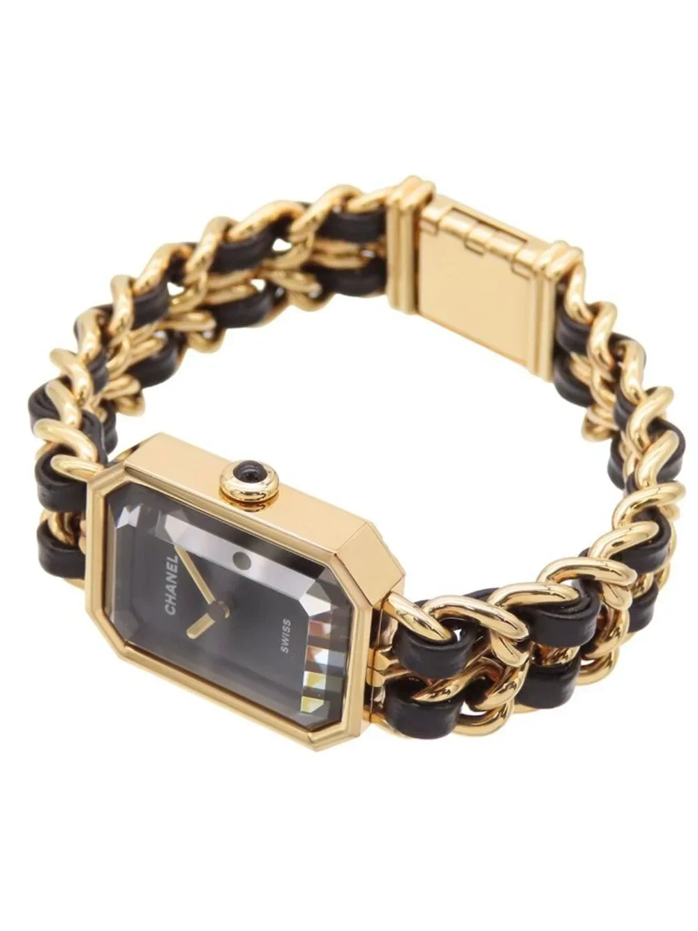 Chanel Premiere Edition Original Black SS Leather M Card Watch Quartz